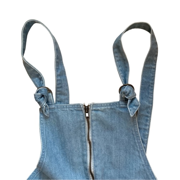 Light wash overalls dungarees size XS tie up strap zip back bootcut flare - Picture 4 of 15